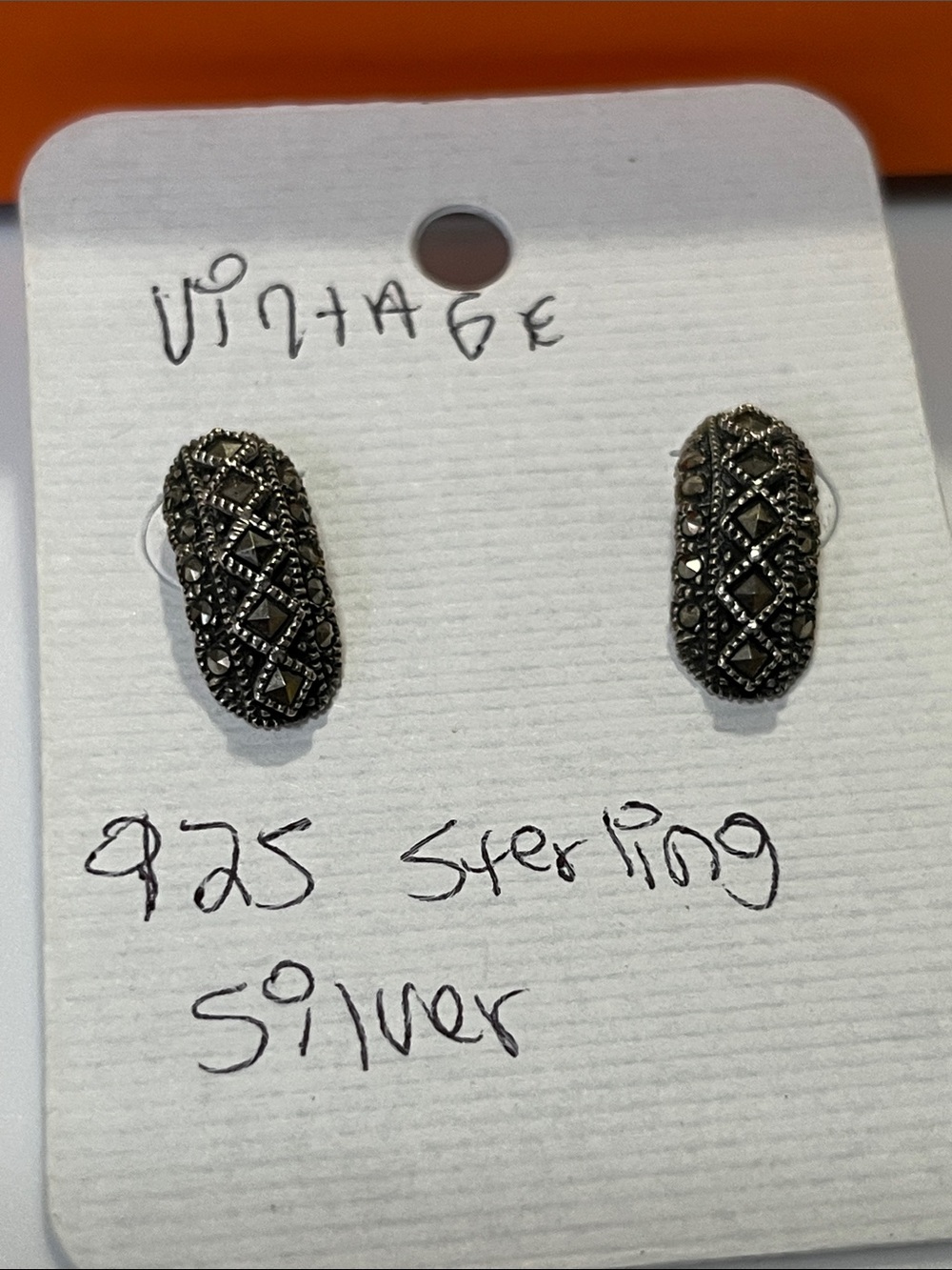 Vintage Silver Marcasite Clip-On Earrings